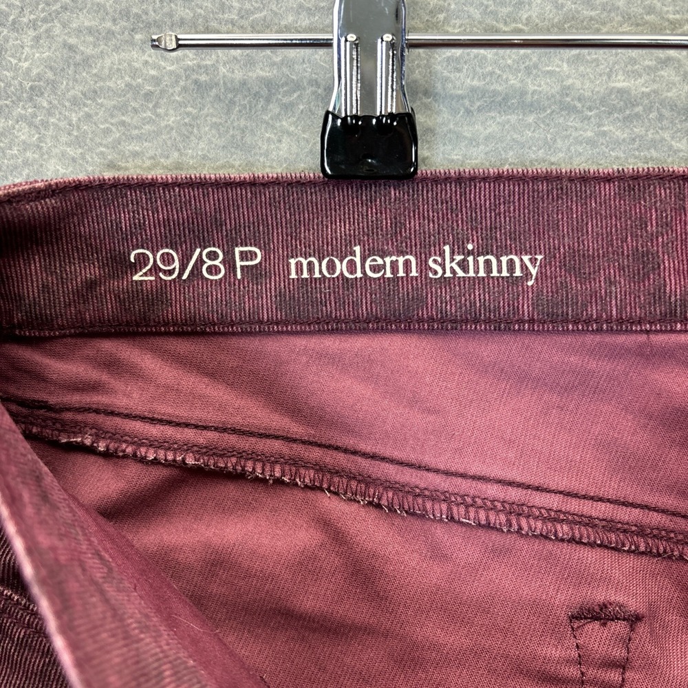 Loft Corduroy Pants Size 29/8P Tapered Leg Modern Skinny Burgundy Damask Print - Picture 9 of 11